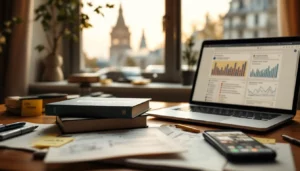 Table de travail avec le livre 'Bifurcation', ordinateur affichant des flux sociaux et notes 'OODA' — illustration de la guerre de l'influence