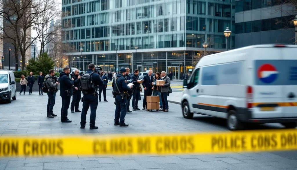 Perquisition chez Galderma : pourquoi le contrôle du Botox perturbe le circuit légal et laisse prospérer les fake injectors Parvis d’un immeuble de bureaux avec rubalise, enquêteurs et journalistes lors d’une perquisition