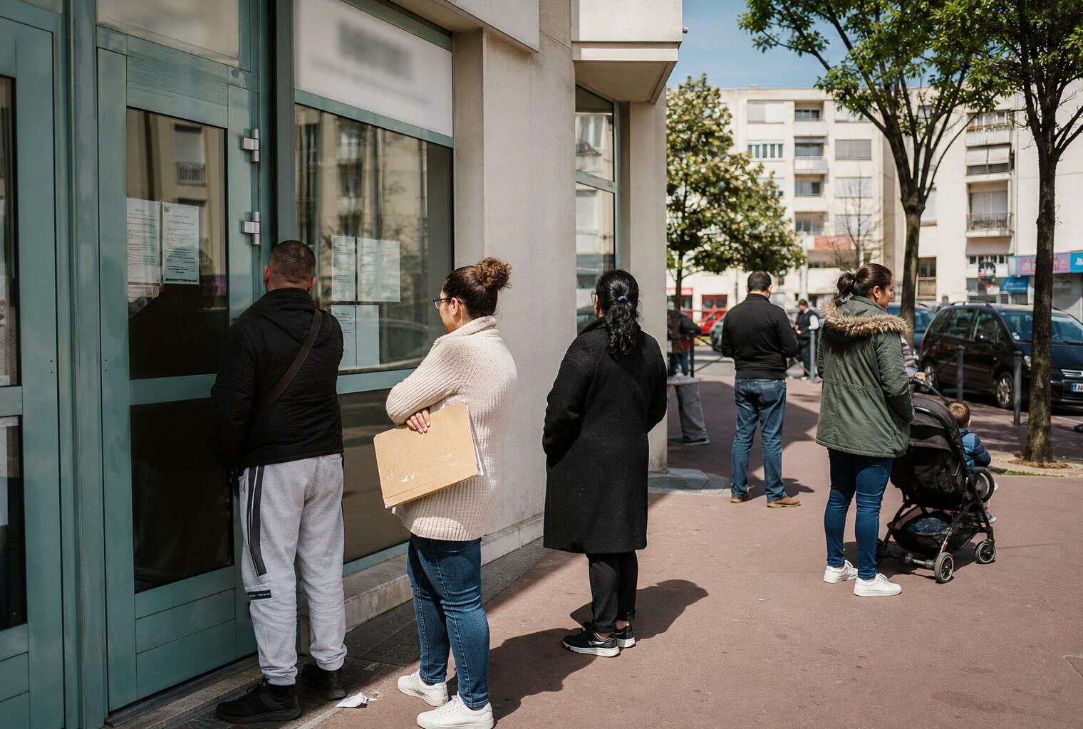 Des habitants attendent devant un service municipal à Neuilly-sur-Marne, symbole de la tension sur le logement social.