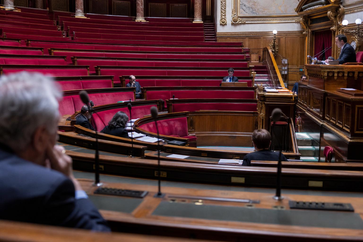 Hémicycle du Sénat pendant un débat nocturne sur le durcissement des sanctions contre les free parties