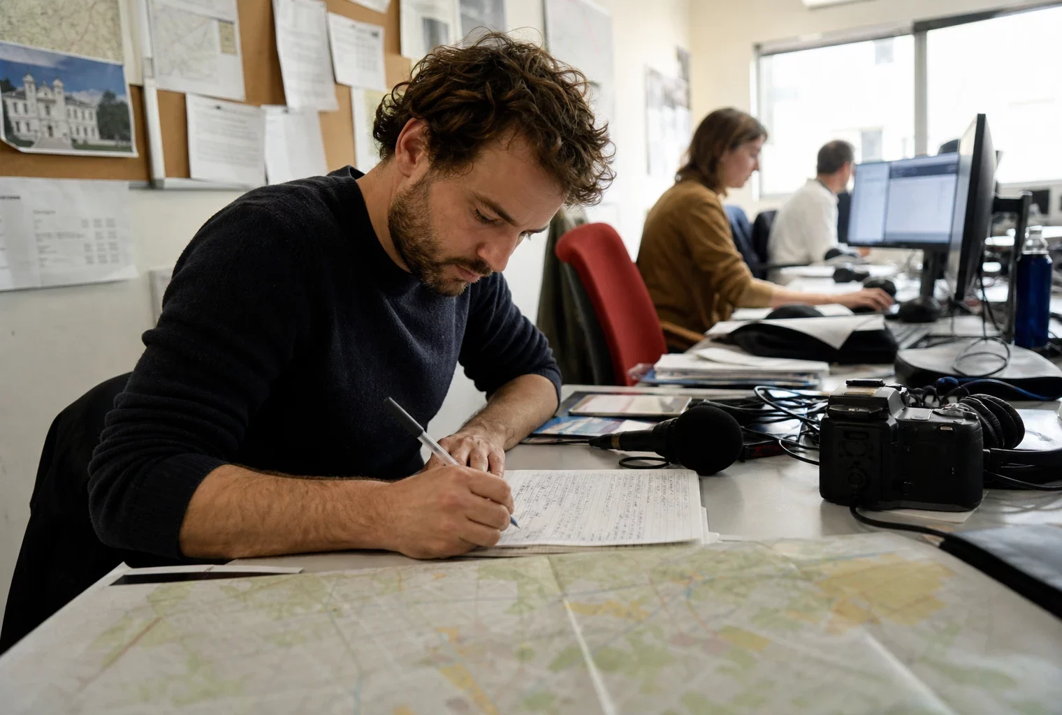 Journaliste en rédaction locale préparant un sujet sur le débat au conseil municipal d’Ivry-sur-Seine.