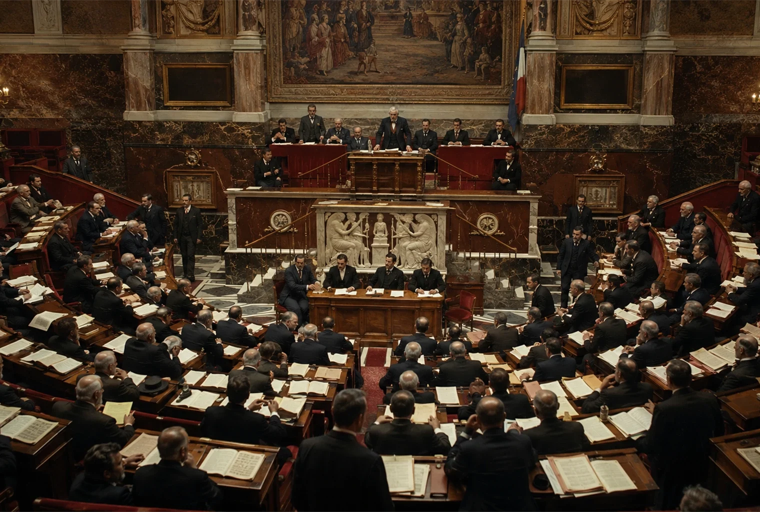 La Chambre des députés en séance au Palais-Bourbon en 1905, lors des débats et du vote sur la séparation des Églises et de l’État.
