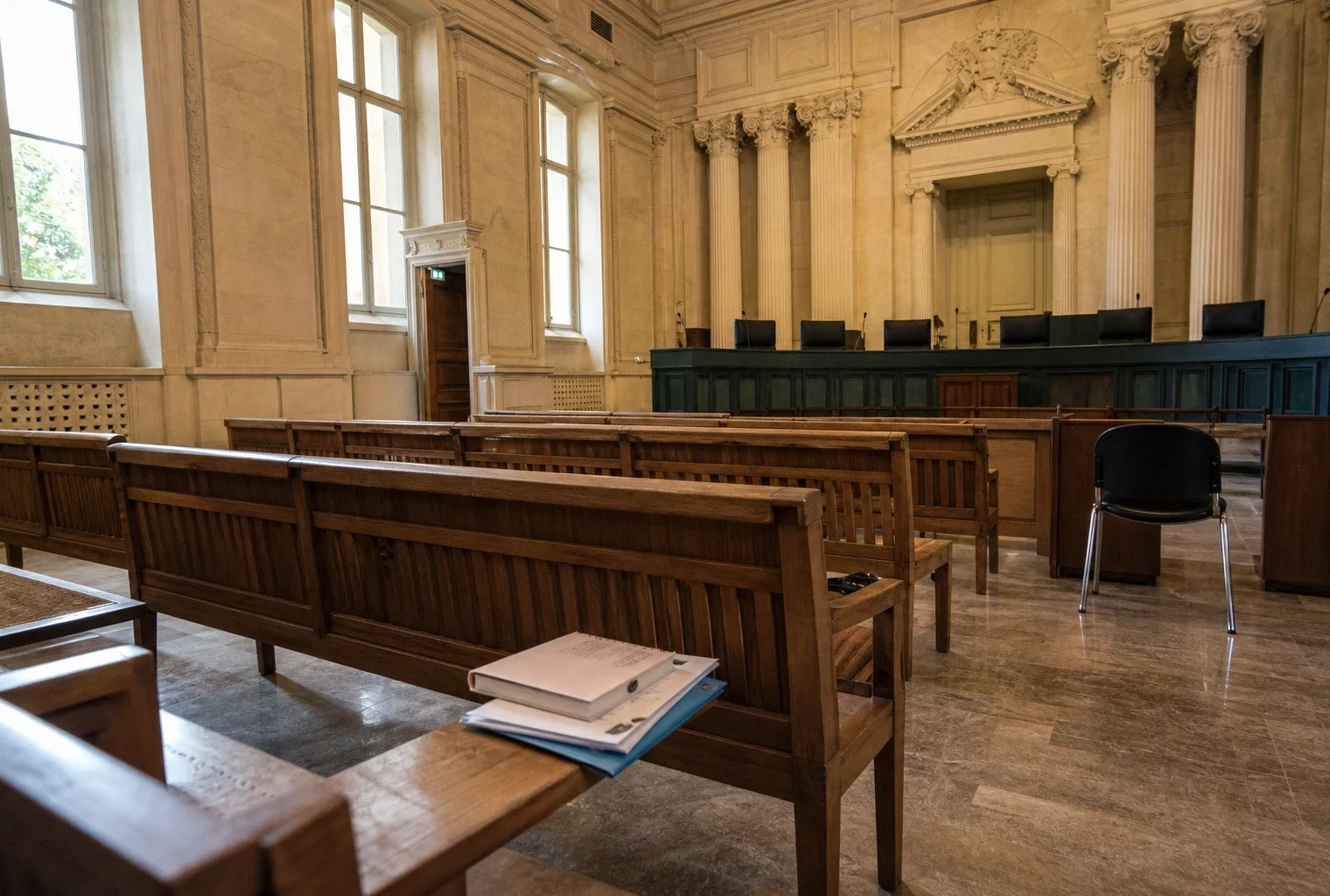 Salle de justice française à Vannes après une rencontre sur la protection des victimes et des enfants