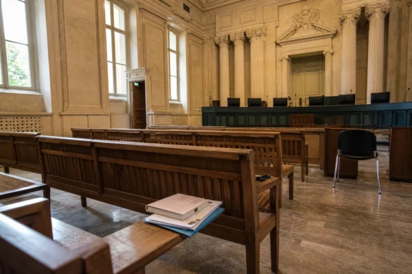 Salle de justice française à Vannes après une rencontre sur la protection des victimes et des enfants