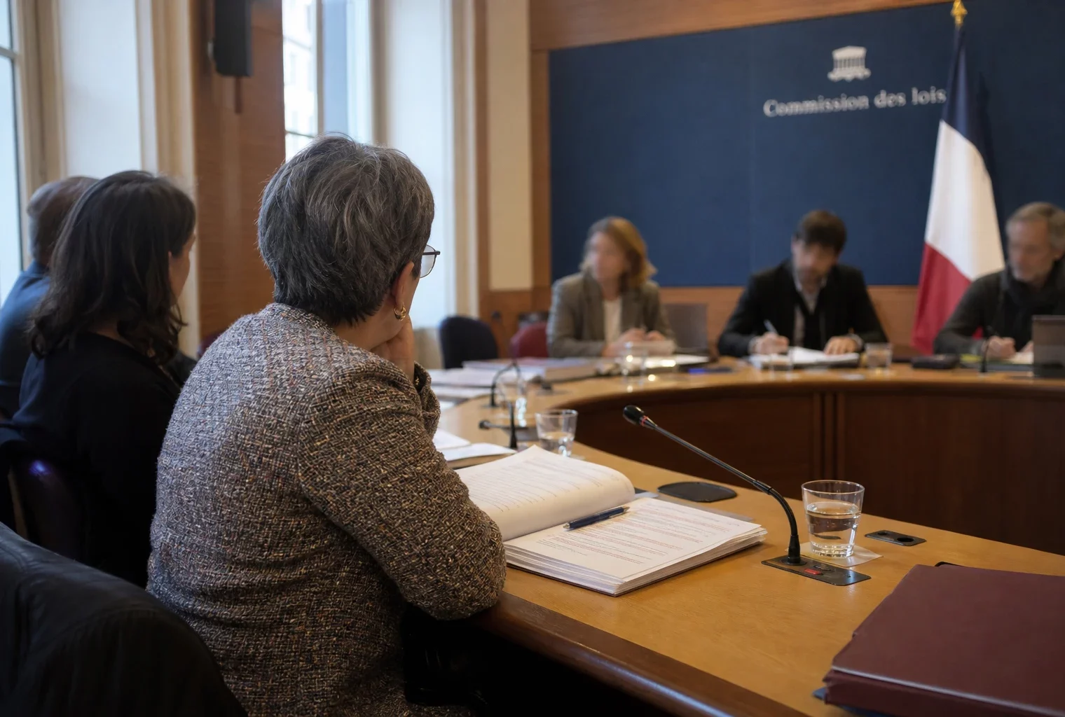 Réunion de commission à Rennes avec élus anonymes, micros et dossiers lors d’une audition sur les intimidations