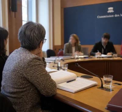 Réunion de commission à Rennes avec élus anonymes, micros et dossiers lors d’une audition sur les intimidations