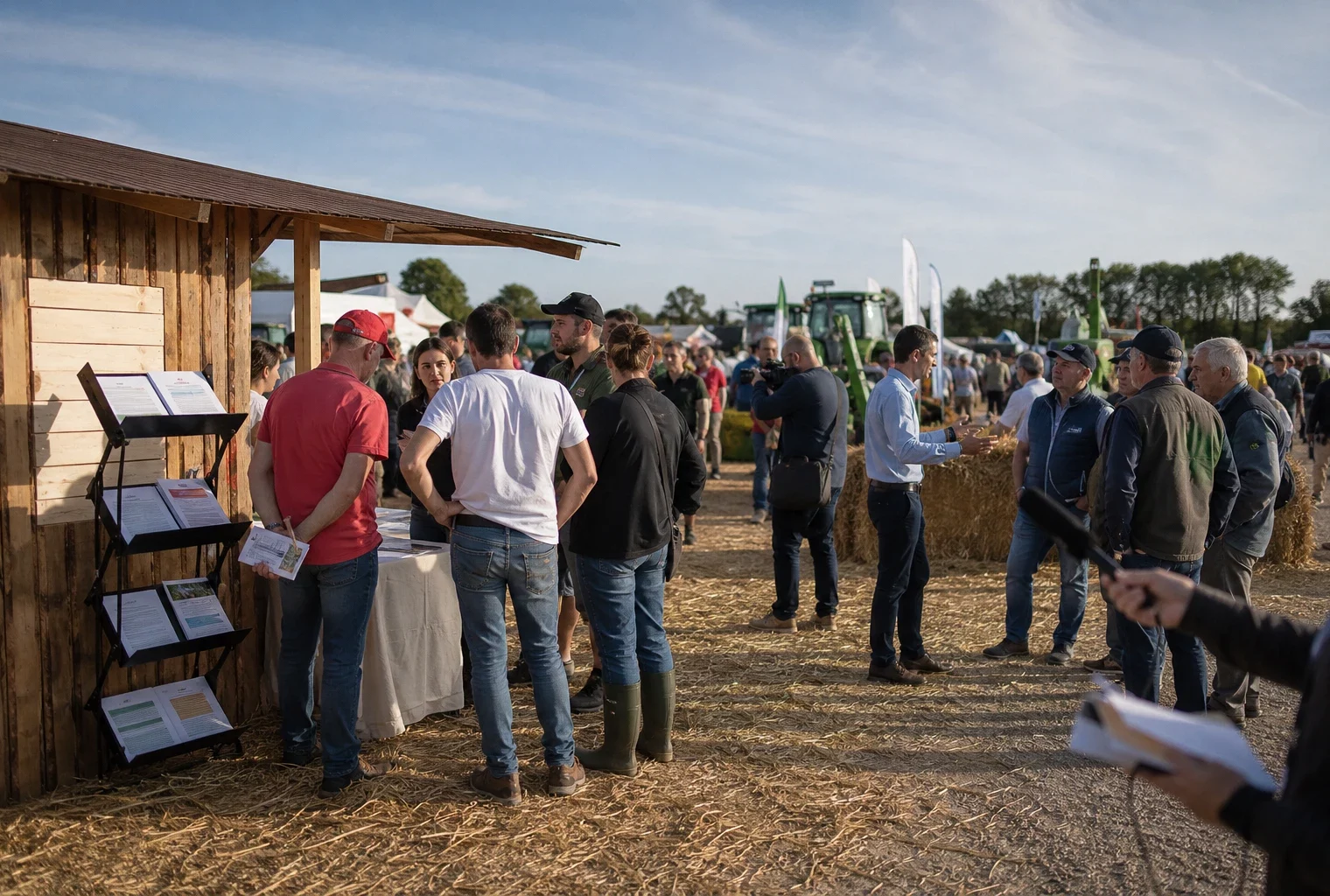 Scène de reportage à la Foire de Châlons, où des citoyens échangent dans une ambiance de rentrée politique
