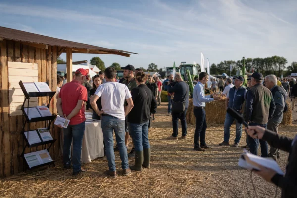 Scène de reportage à la Foire de Châlons, où des citoyens échangent dans une ambiance de rentrée politique