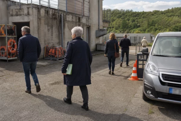 Scène de terrain française avec des seniors près d’un centre public de sécurité, pour illustrer le débat budgétaire sur les retraites