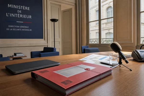 Bureau institutionnel français consacré à la surveillance des ingérences électorales, photographié dans une lumière naturelle claire