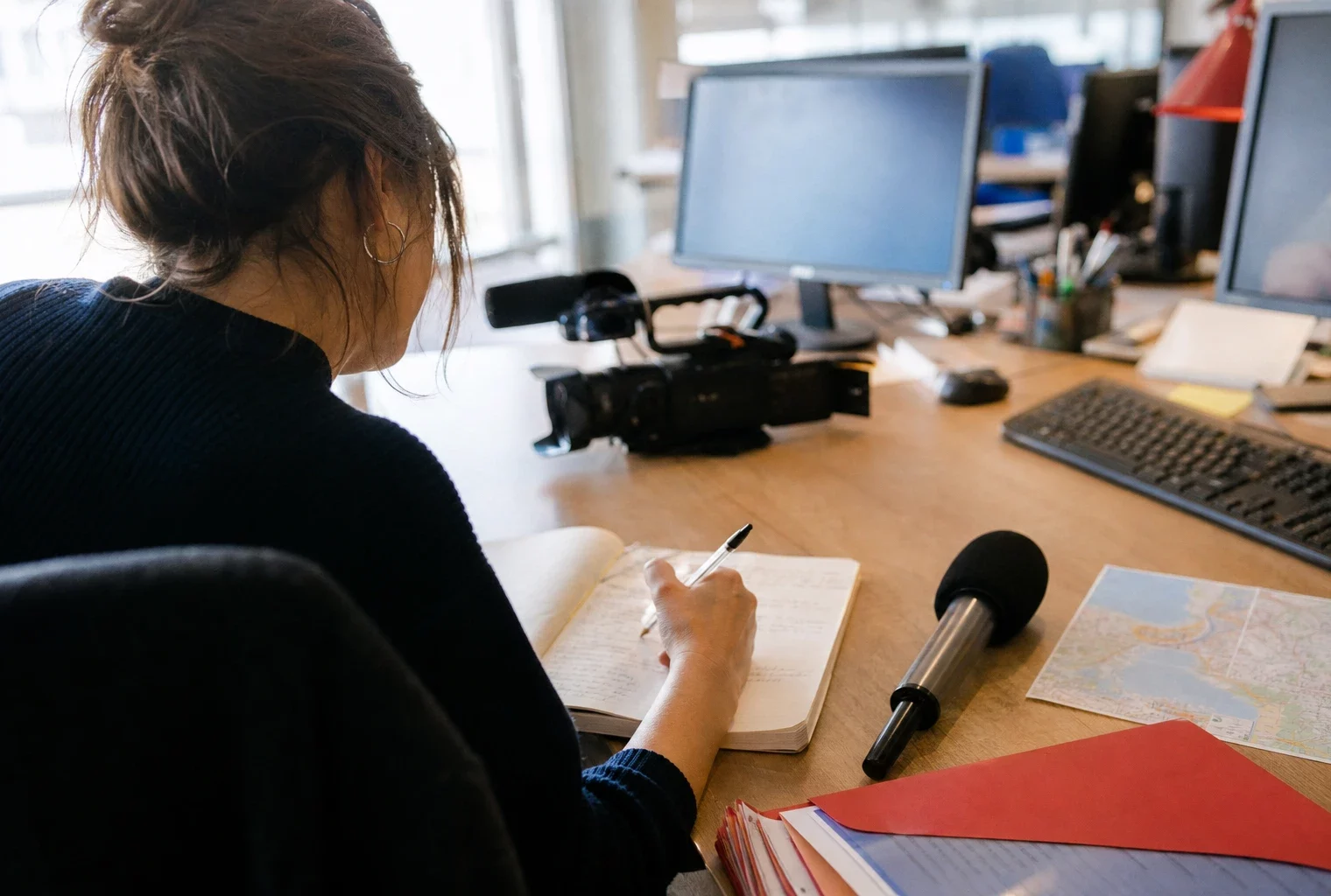 Journaliste préparant dans une rédaction locale un sujet judiciaire sur le maire d’Arcachon