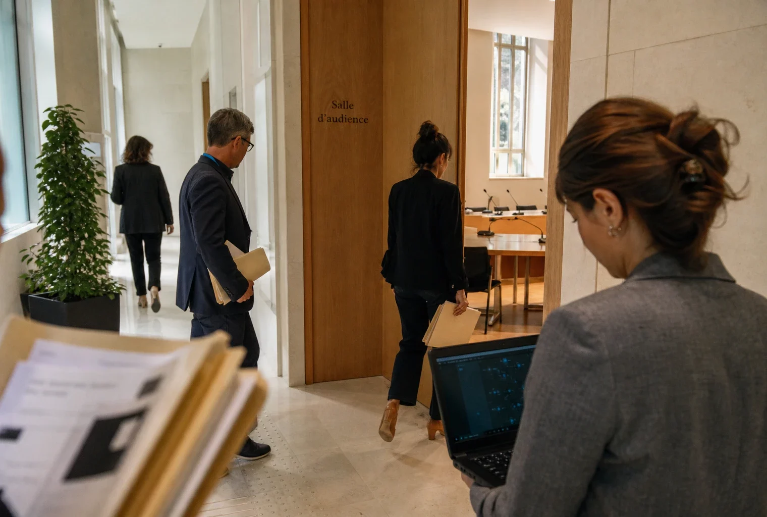 Hall lumineux d’une institution publique française où des agents préparent la rentrée malgré une cyberattaque