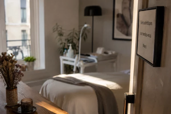 Pièce d’appartement aménagée en espace de soins esthétiques, illustrant les risques liés aux fake injectors.