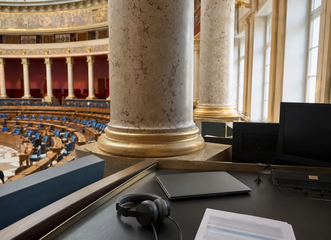Salle institutionnelle française avec poste de veille numérique illustrant la détection de faux comptes sur X