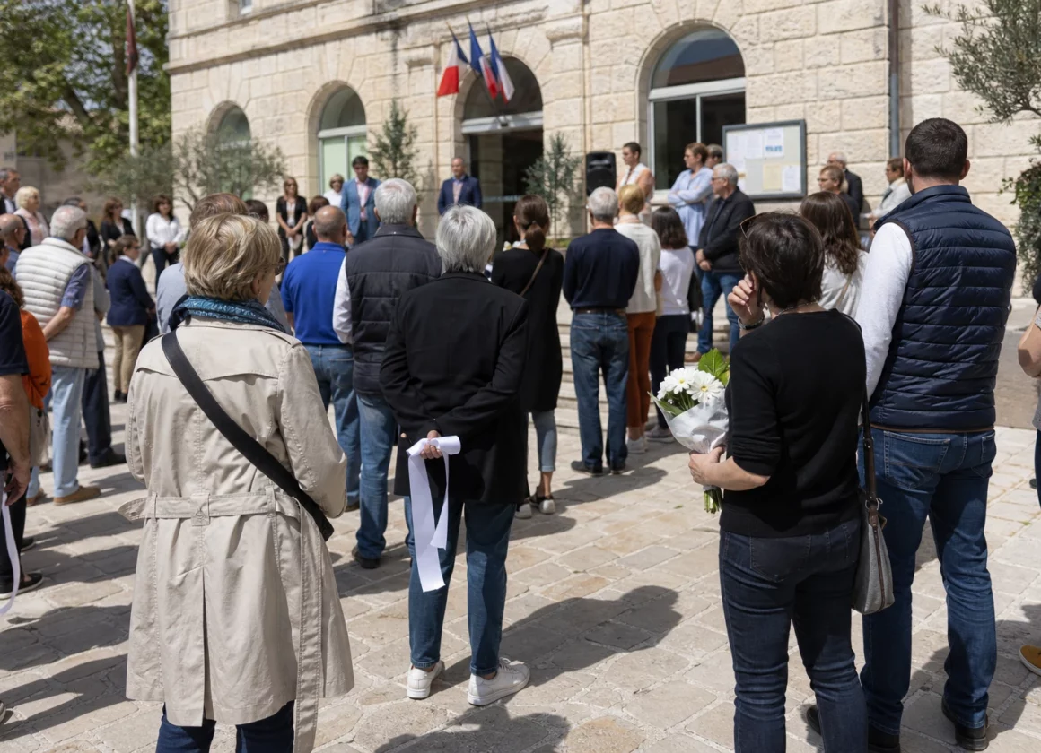 Marche blanche à Bollène devant la mairie, avec des habitants anonymes rendant hommage à une victime de féminicide