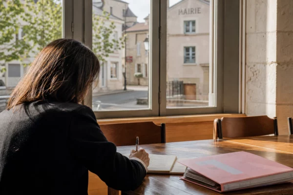 Collaborateur politique anonyme prenant des notes dans une mairie française avant des négociations à gauche