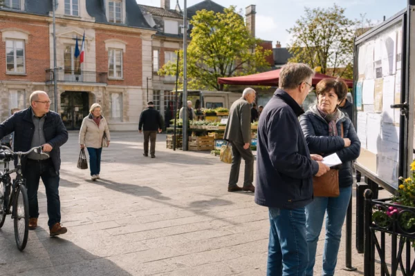 Habitants anonymes dans une place de ville française, évoquant la primaire de la gauche et la présidentielle de 2027