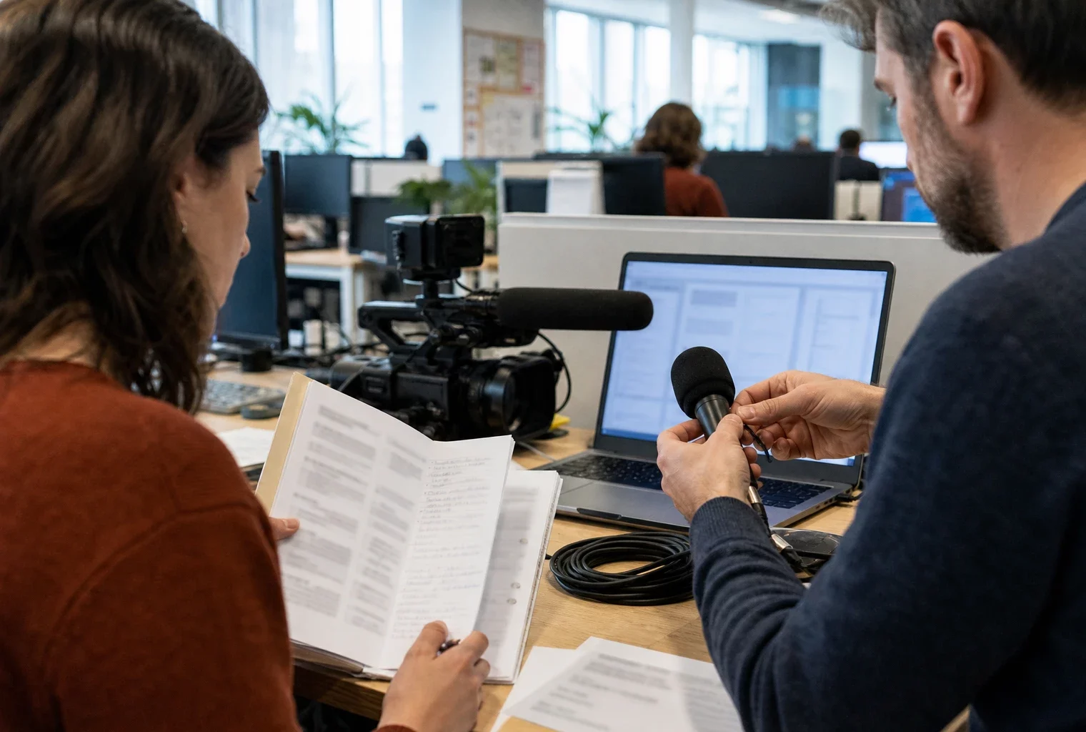 Journalistes préparant en rédaction un sujet sur une nomination municipale et la neutralité du service public