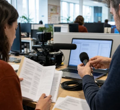 Journalistes préparant en rédaction un sujet sur une nomination municipale et la neutralité du service public