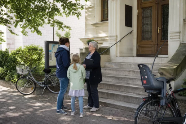 Habitants anonymes devant une mairie de Saxe-Anhalt, autour des services sociaux menacés par les choix politiques