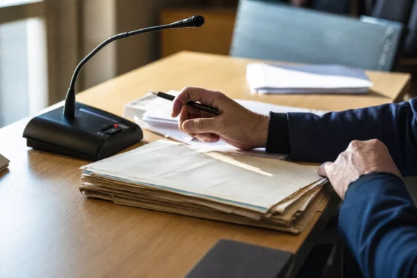 Mains anonymes examinant un dossier lors d’une audition sur la protection des enfants à Paris