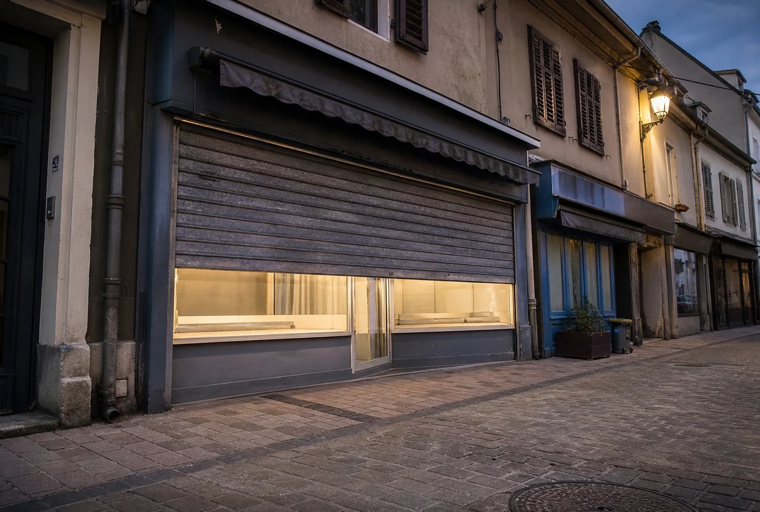 Devanture fermée d’un commerce de village, symbole des difficultés des territoires ruraux.