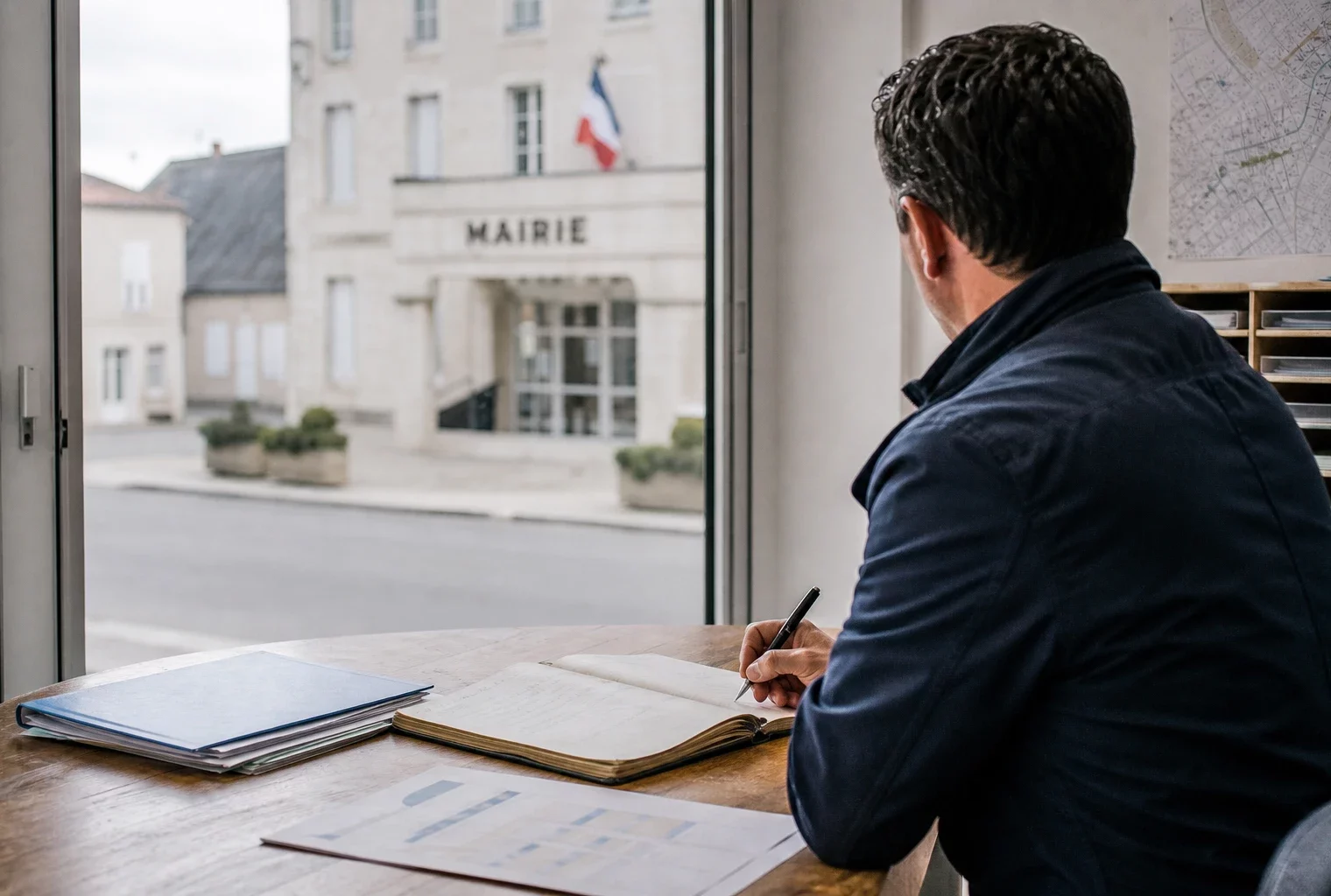 Élu local anonyme prenant des notes dans une mairie française pour illustrer la reconnaissance des droits liés à l’amitié