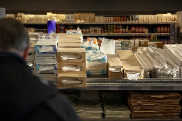 Des emballages alimentaires en rayon, image d’une exposition quotidienne aux polluants dans la vie courante.