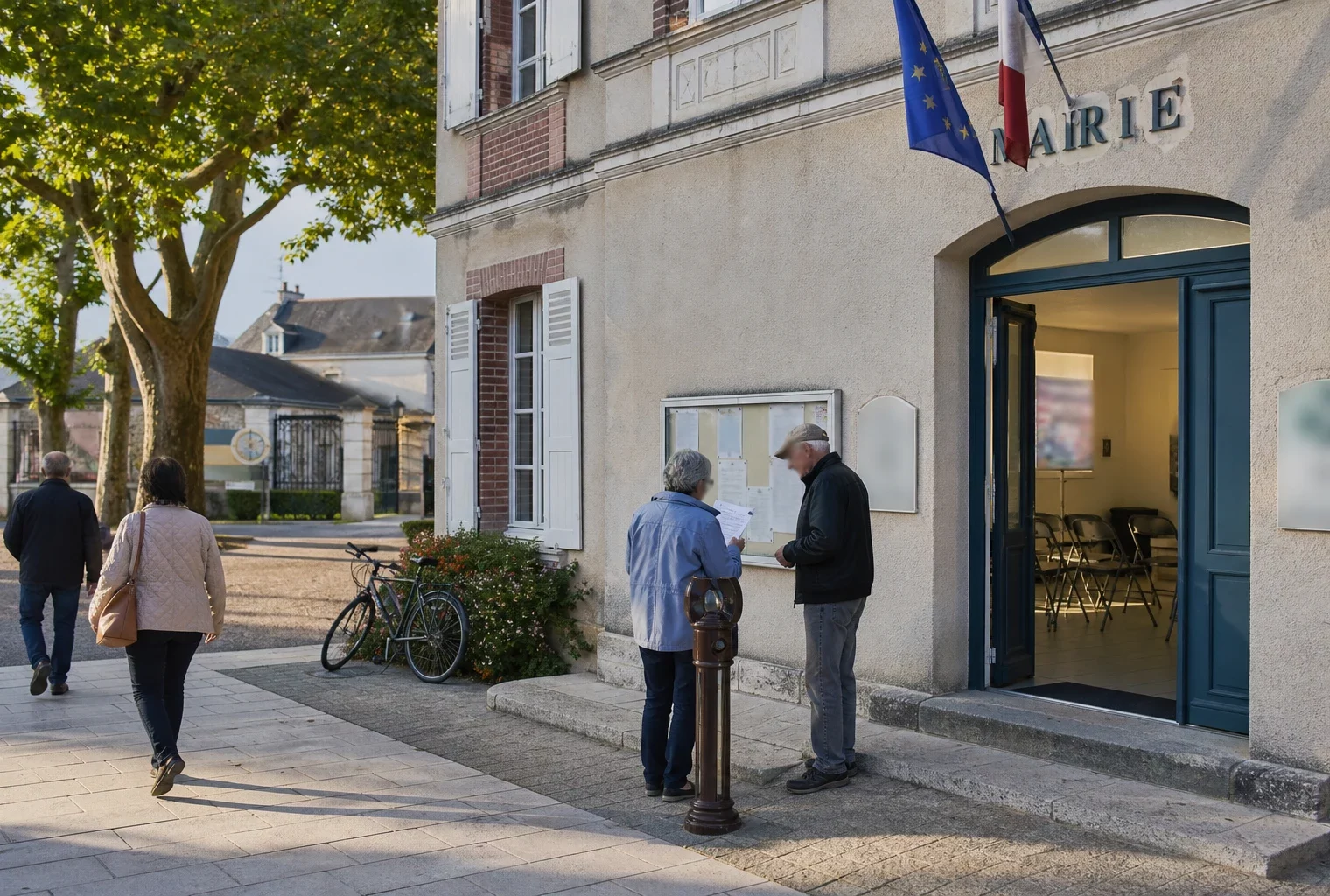 Habitants anonymes devant une mairie française, illustrant le débat local sur l’unité de la gauche en 2027