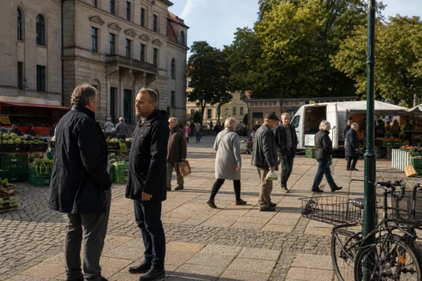 Habitants anonymes dans une rue de Magdebourg après la victoire régionale de l’AfD en Saxe-Anhalt